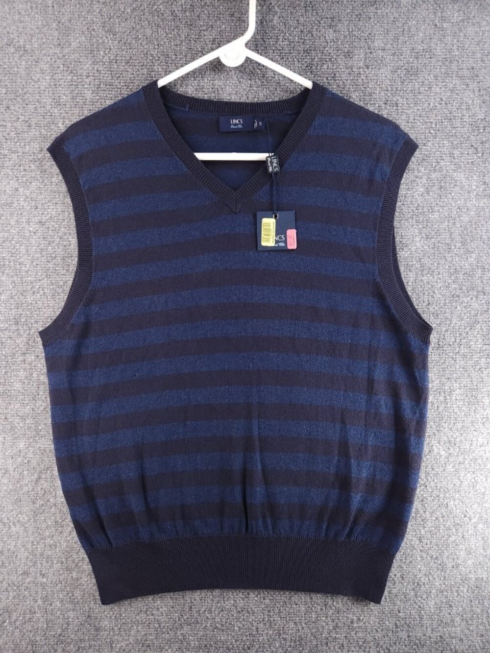 NWT Lincs David Chu Cotton Cashmere Small Sweater Vest Striped Blue V Neck Knit